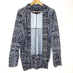 Rouge Collection Women's 3X Black White Aztec Print Long Cardigan Plus Size Boho